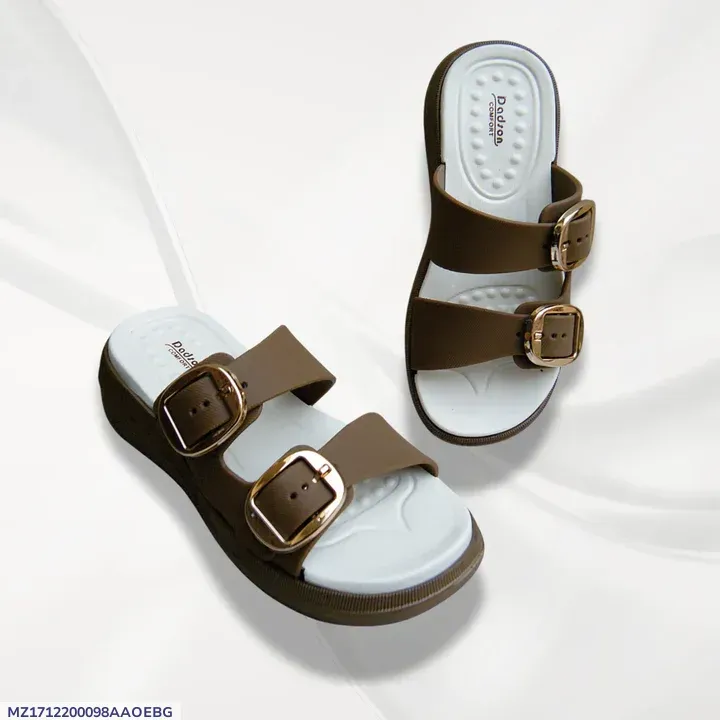 Women's Brown Rexine Fancy Flats with Buckle Strap