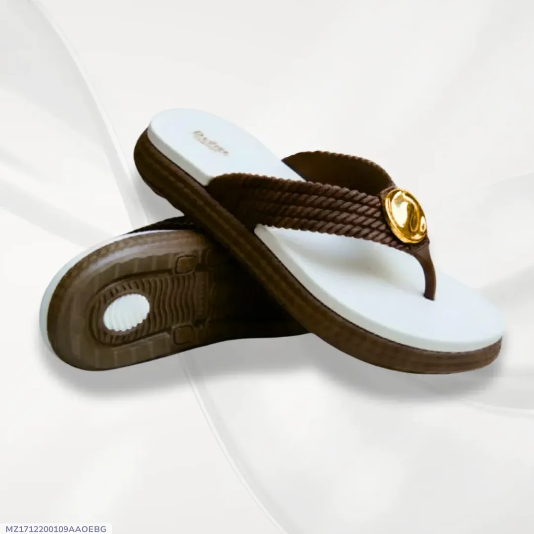 Women's Brown Rexine Fancy Flats with Gold Button