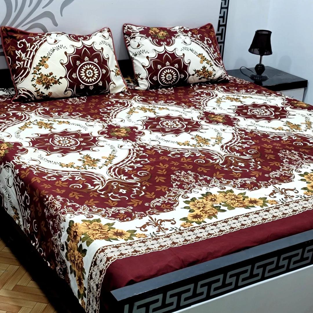 3 Pcs Crystal Cotton Printed Double Bedsheet