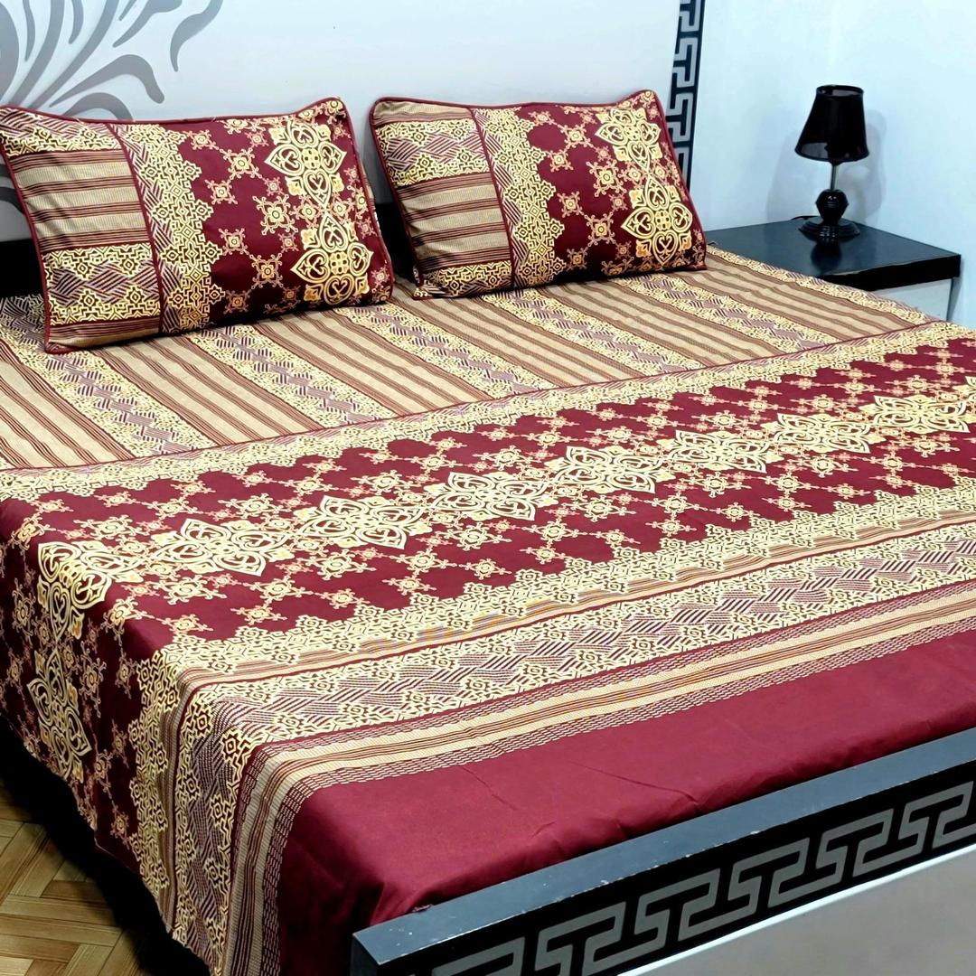 3 Pcs Crystal Cotton Printed Double Bedsheet