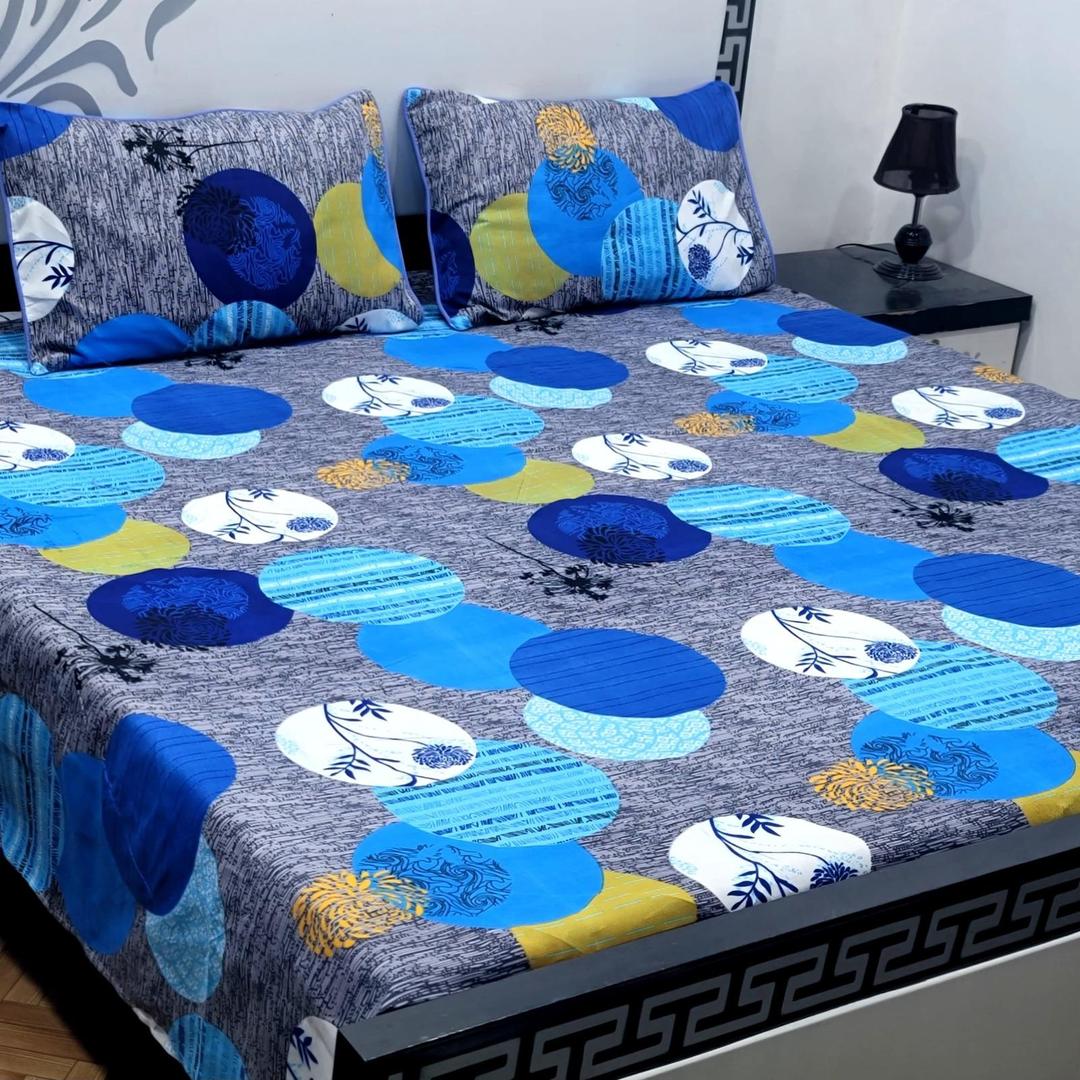 3 Pcs Crystal Cotton Printed Double Bedsheet