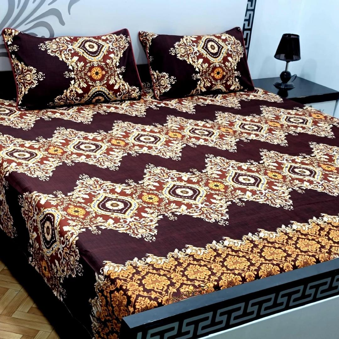 3 Pcs Crystal Cotton Printed Double Bedsheet