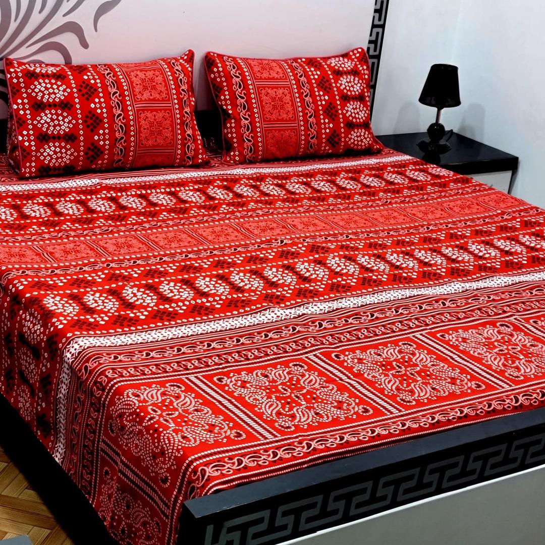 3 Pcs Crystal Cotton Printed Double Bedsheet