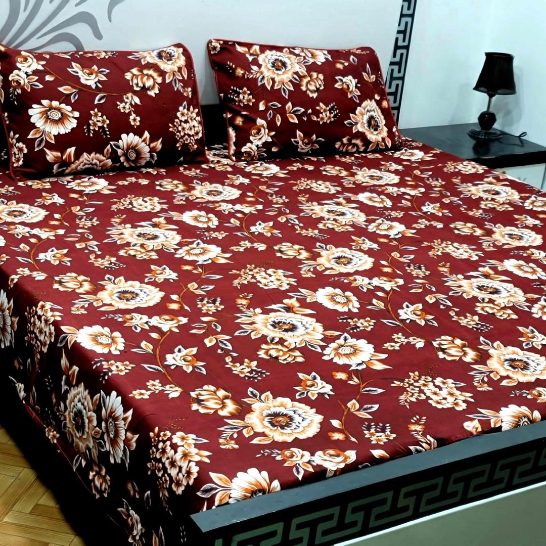 3 Pcs Crystal Cotton Printed Double Bedsheet