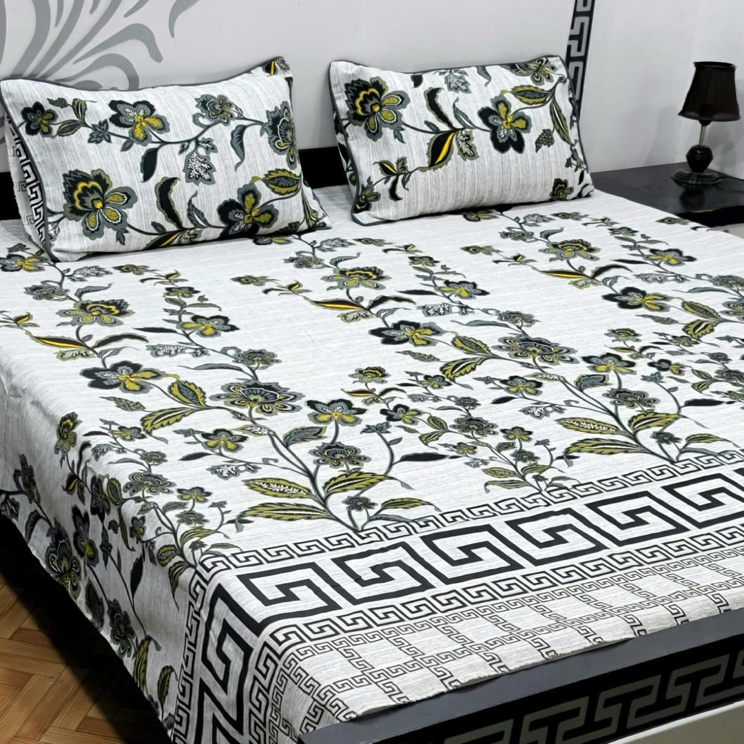 3 Pcs Crystal Cotton Printed Double Bedsheet
