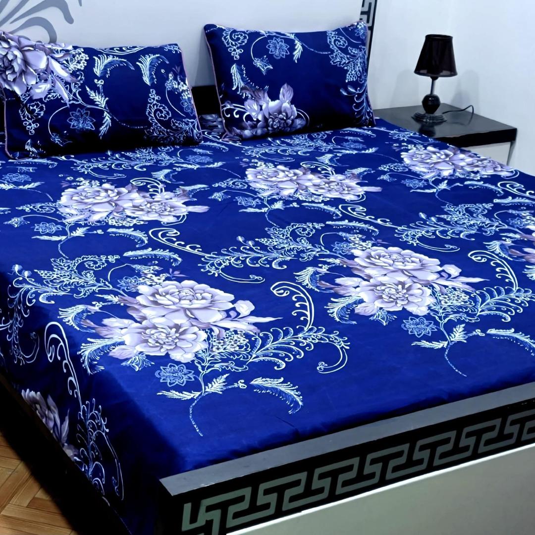 3 Pcs Crystal Cotton Printed Double Bedsheet