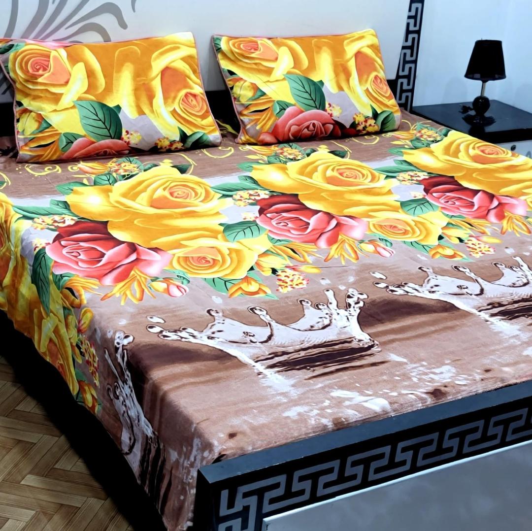 3 Pcs Crystal Cotton Printed Double Bedsheet