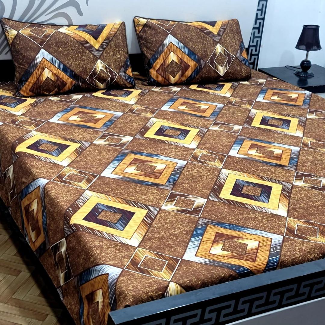 3 Pcs Crystal Cotton Printed Double Bedsheet