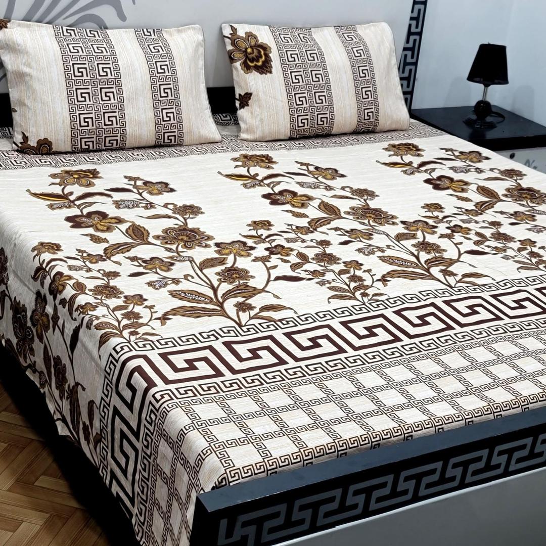 3 Pcs Crystal Cotton Printed Double Bedsheet