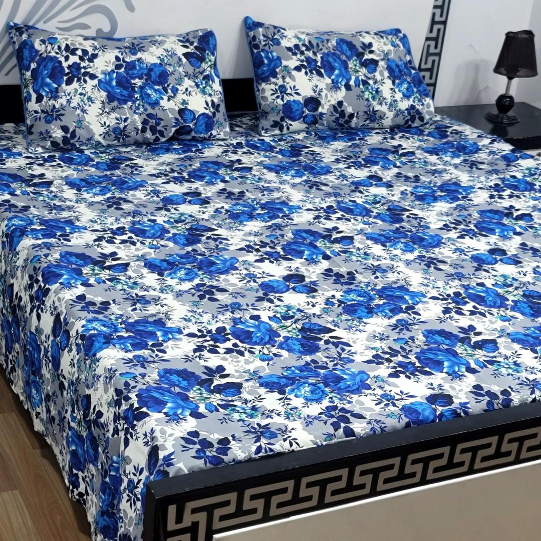 3 Pcs Crystal Cotton Printed Double Bedsheet