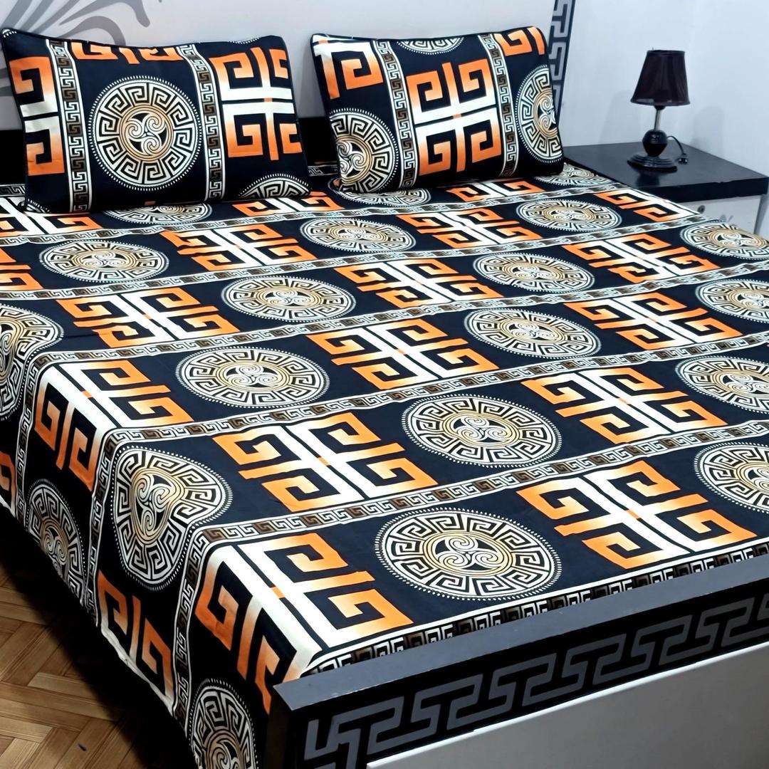 3 Pcs Crystal Cotton Printed Double Bedsheet