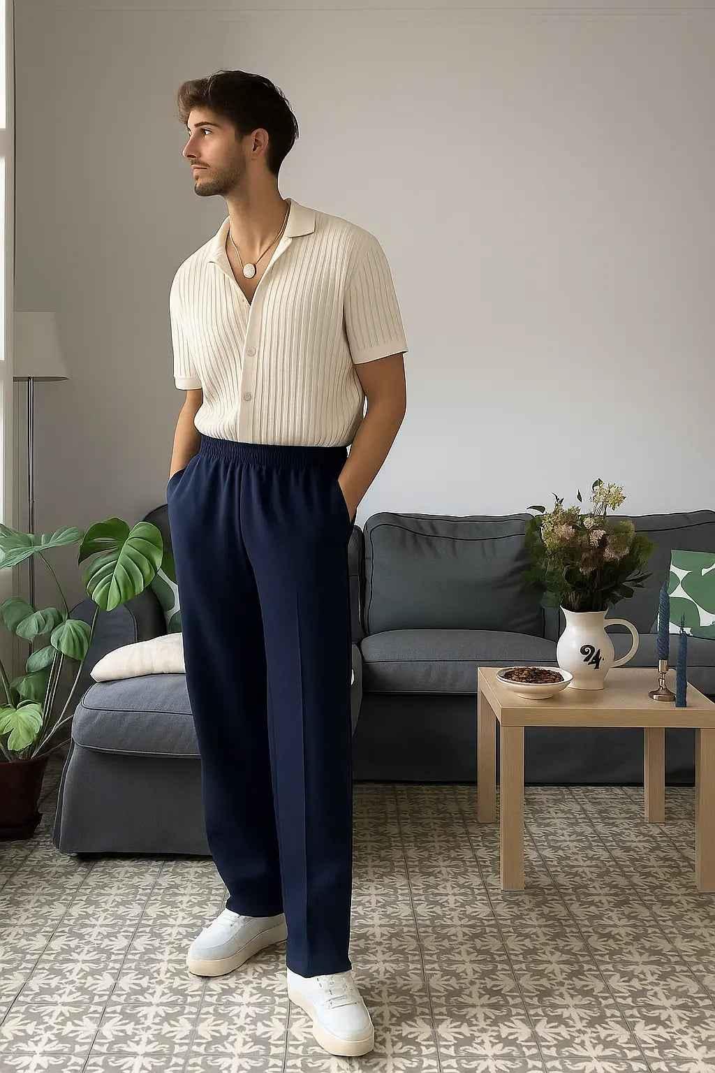 Royal Blue Stitch Trousers in Dark Blue for Stylish Comfort EW-000406