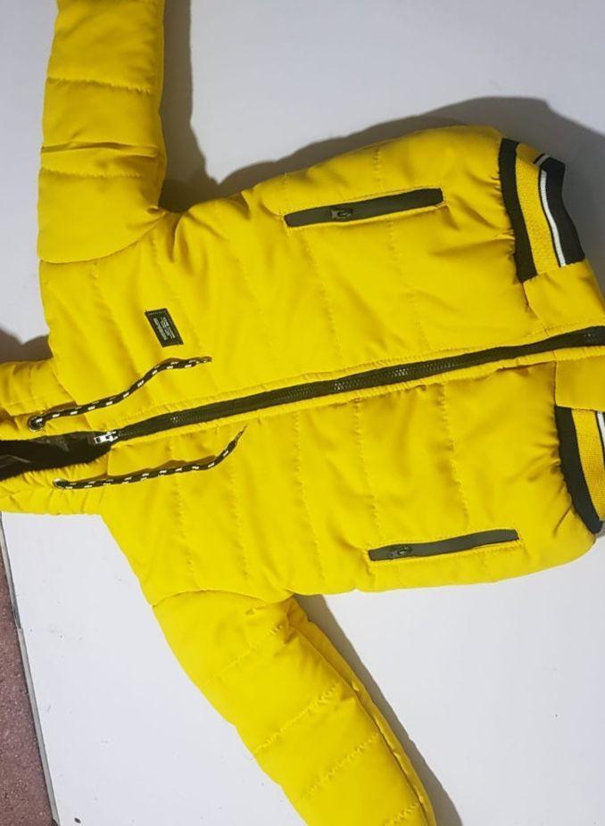 Boy's Yellow Puffer Jacket with Hood & Drawstrings