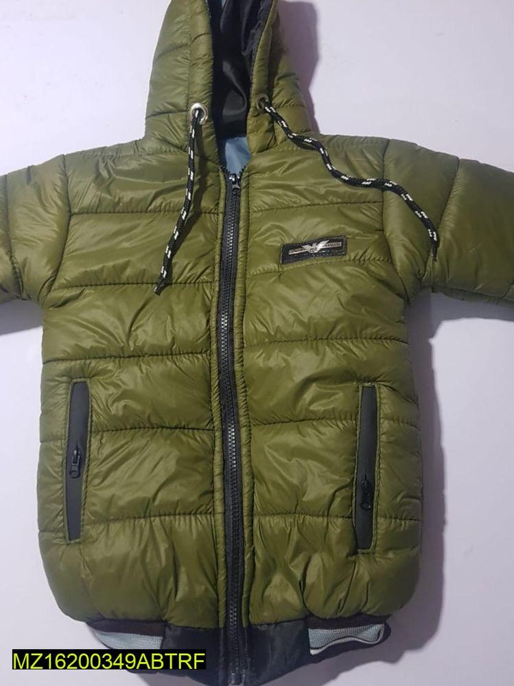 Boy's Olive Green Quilted Puffer Jacket with Hood & Zip Pockets