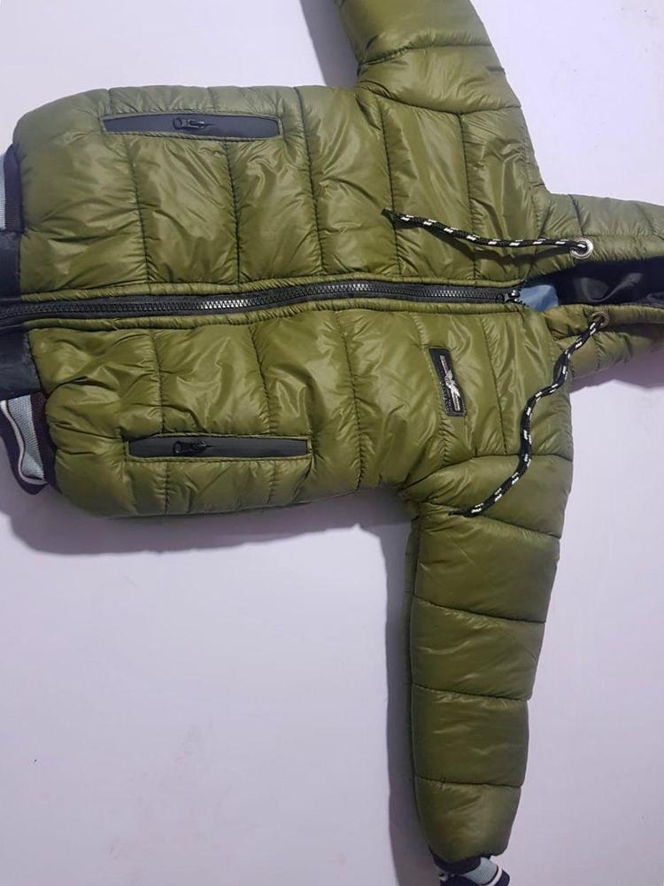 Boy's Olive Green Quilted Puffer Jacket with Hood & Zip Pockets