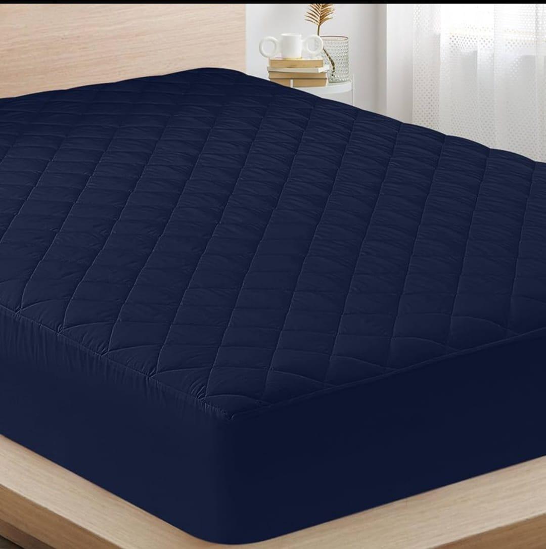 Blue Quilted Waterproof Double Bed Mattress Cover