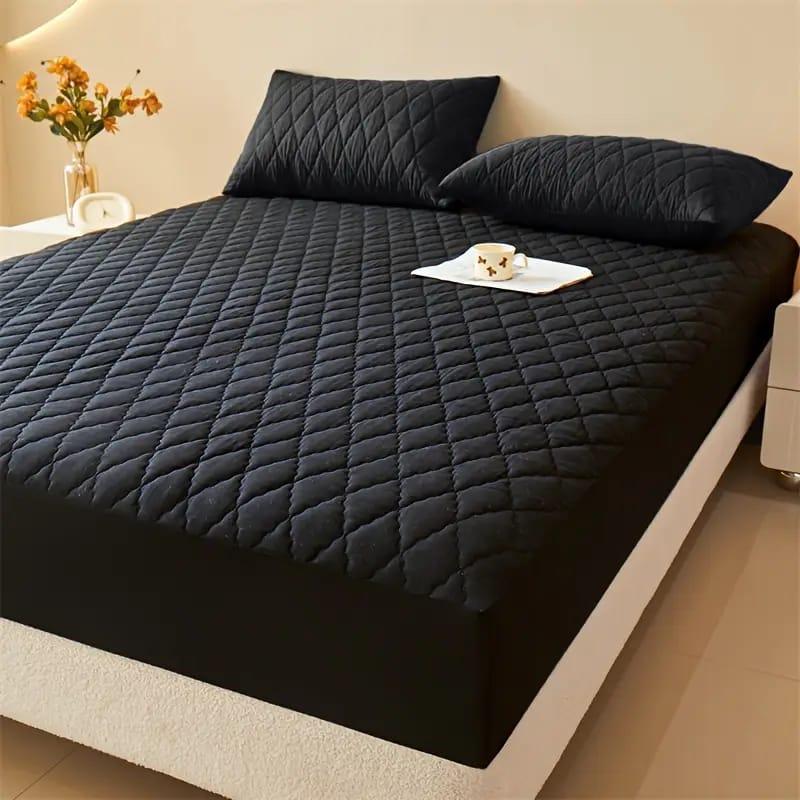Black Quilted Waterproof Mattress Cover for Double Bed