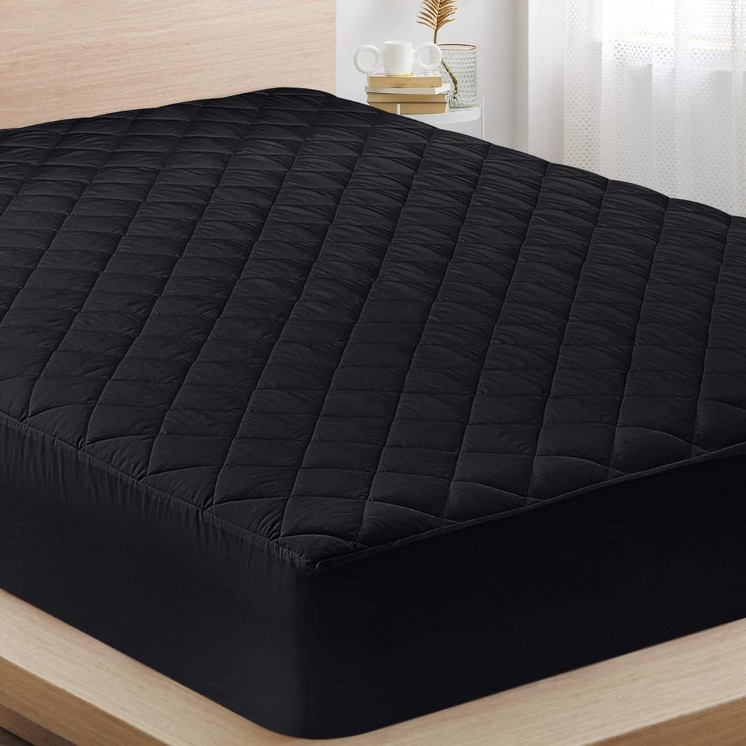Black Quilted Waterproof Mattress Cover for Double Bed