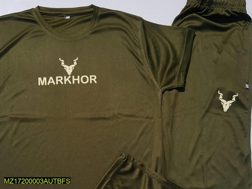 Men Markhor Micro Interlock T-Shirt & Trouser Set Olive Green