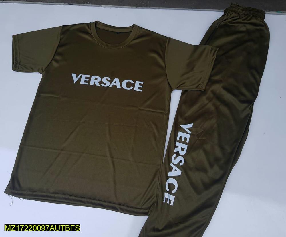 Men Micro Interlock Printed Track Suit Olive Green Versace