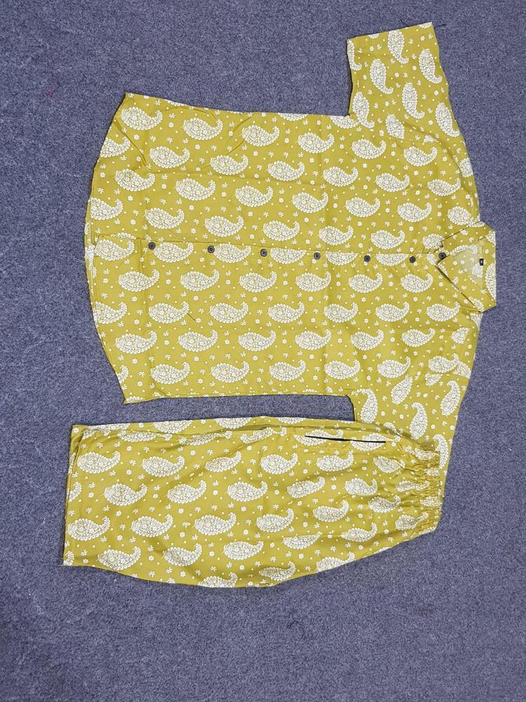Men Cotton Paisley Star Co-ord Set Yellow Medium to XL