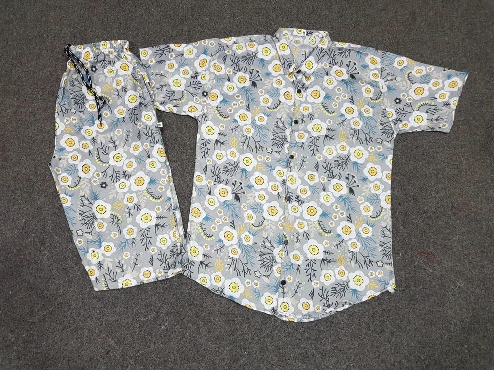 2 Pcs Men's Cotton Printed Co-ord Set