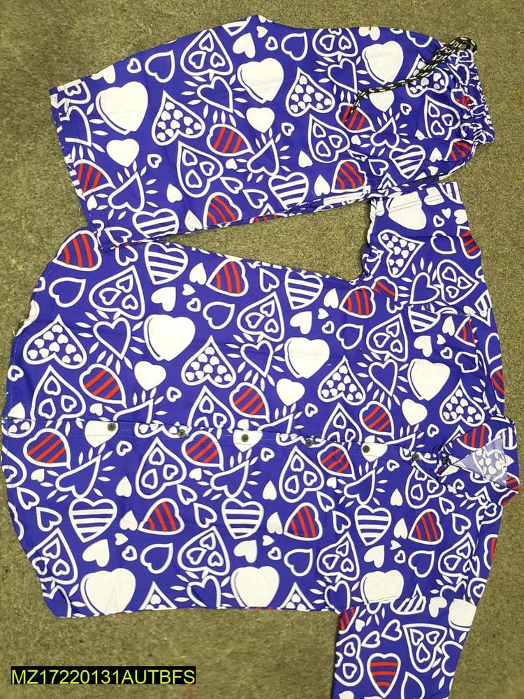 Men Printed Cotton Co-ord Set Blue Medium to XL