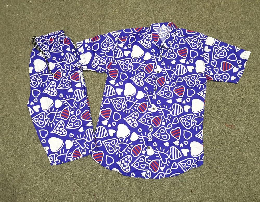 Men Printed Cotton Co-ord Set Blue Medium to XL
