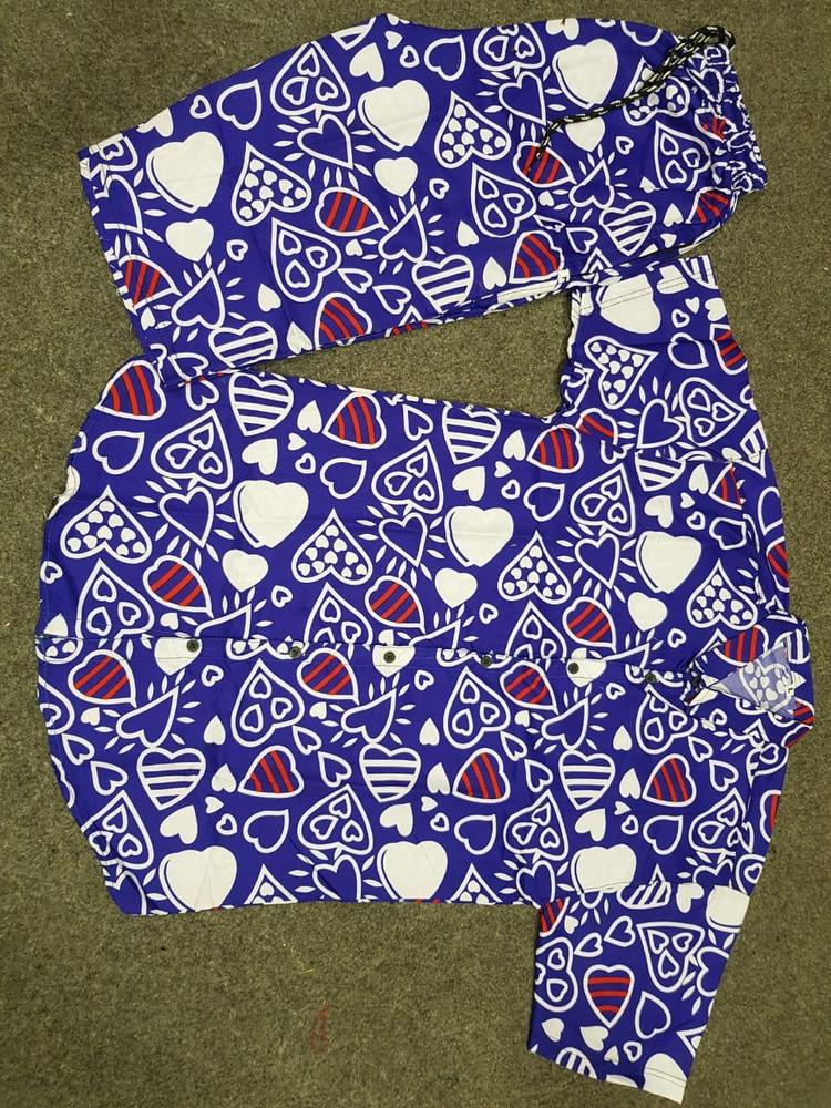Men Printed Cotton Co-ord Set Blue Medium to XL