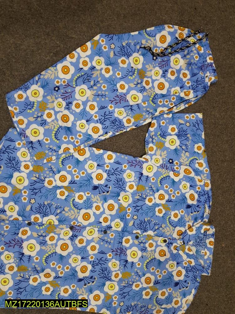 Men Cotton Printed Co-Ord Set Blue Floral Medium to XL