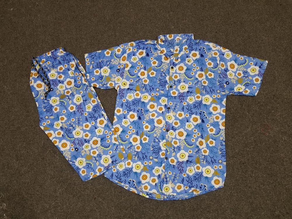 Men Cotton Printed Co-Ord Set Blue Floral Medium to XL