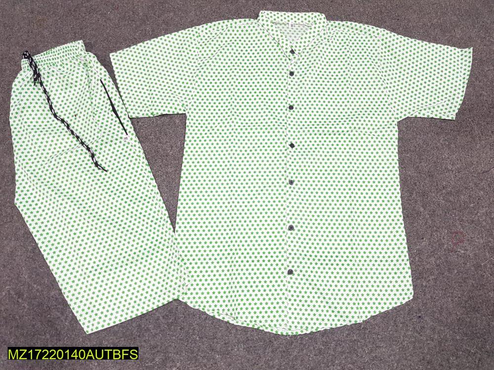 Men Cotton Printed Co-Ord Set White Medium to XL