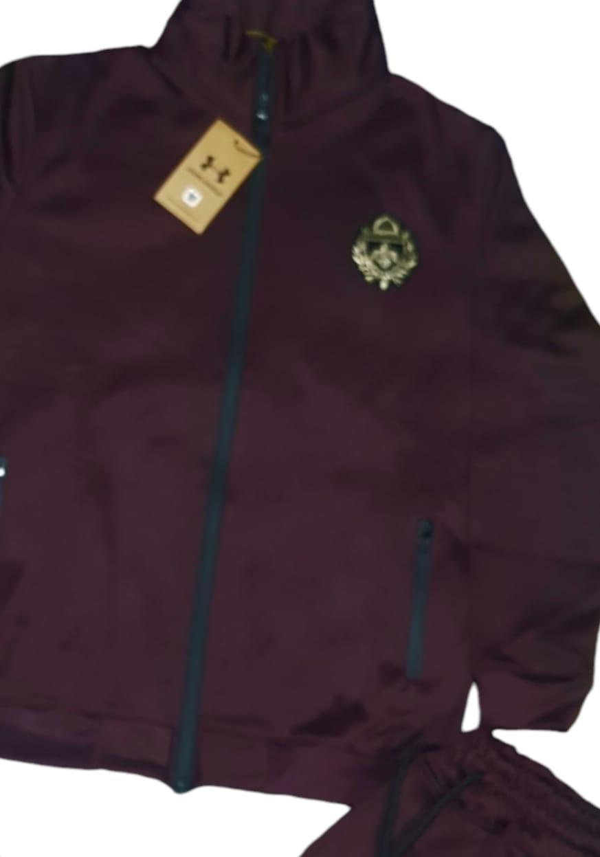 Maroon Fleece Zipper Track Suit for Men Medium to XL