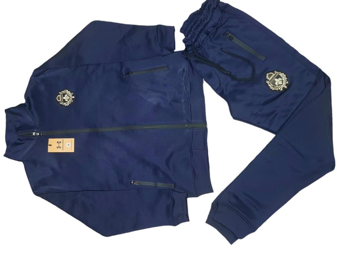 Men Fleece Zipper Track Suit Blue 2Pcs