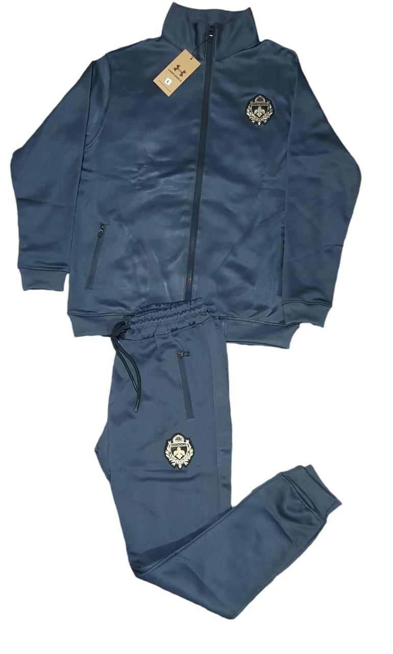 Men's Fleece Zipper Track Suit - 2 Pcs in Classic Blue - Plain Pattern Comfort Wear