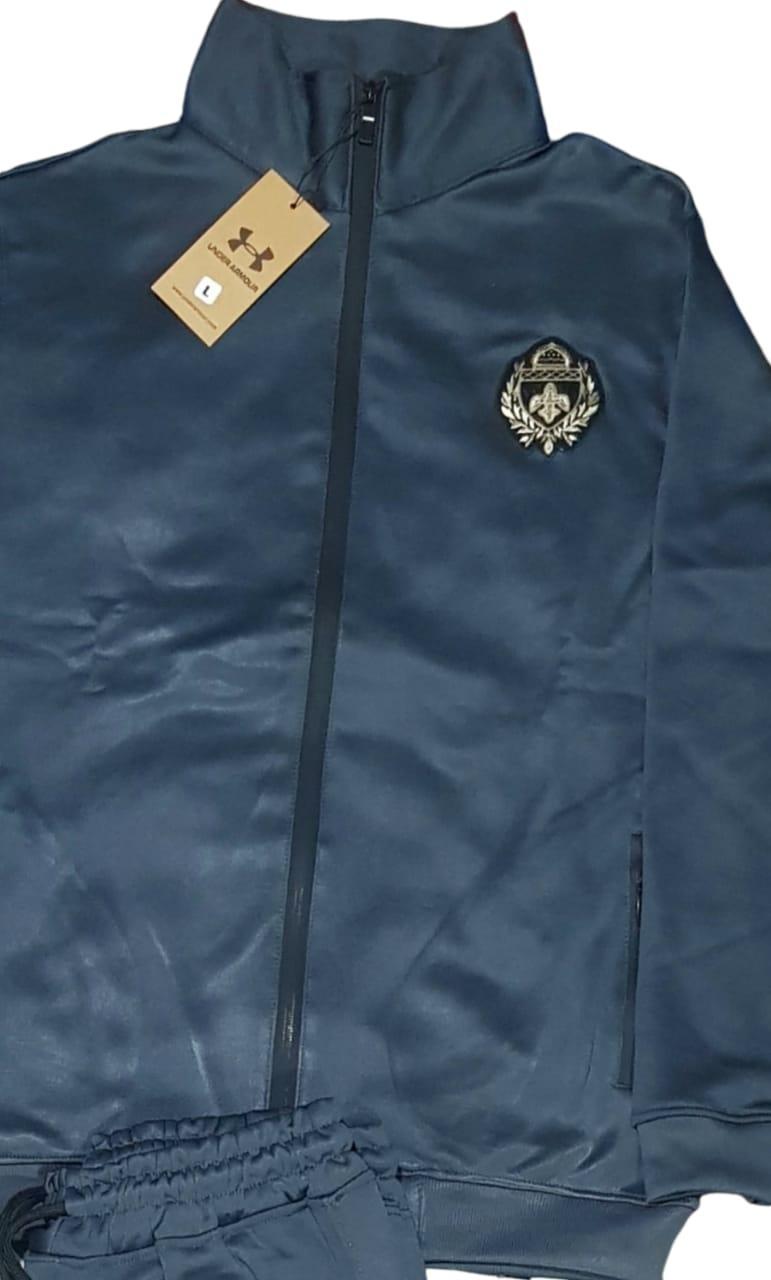 Men Fleece Zip Track Suit Blue 2Pcs