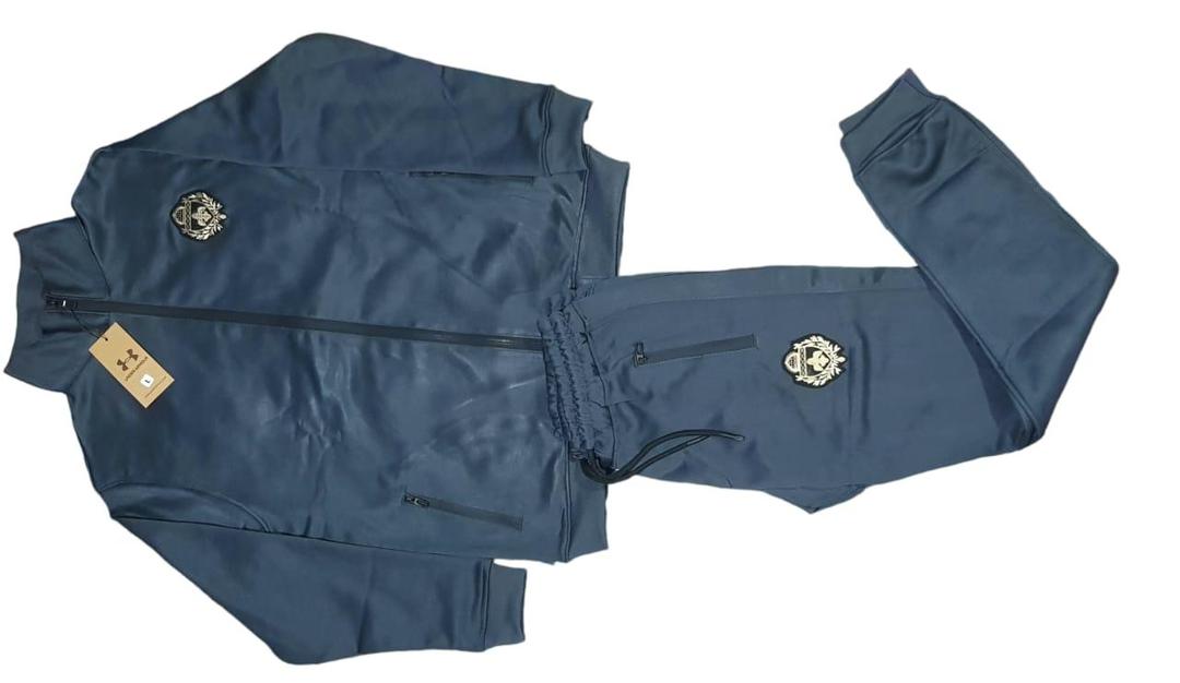 Men Fleece Zip Track Suit Blue 2Pcs