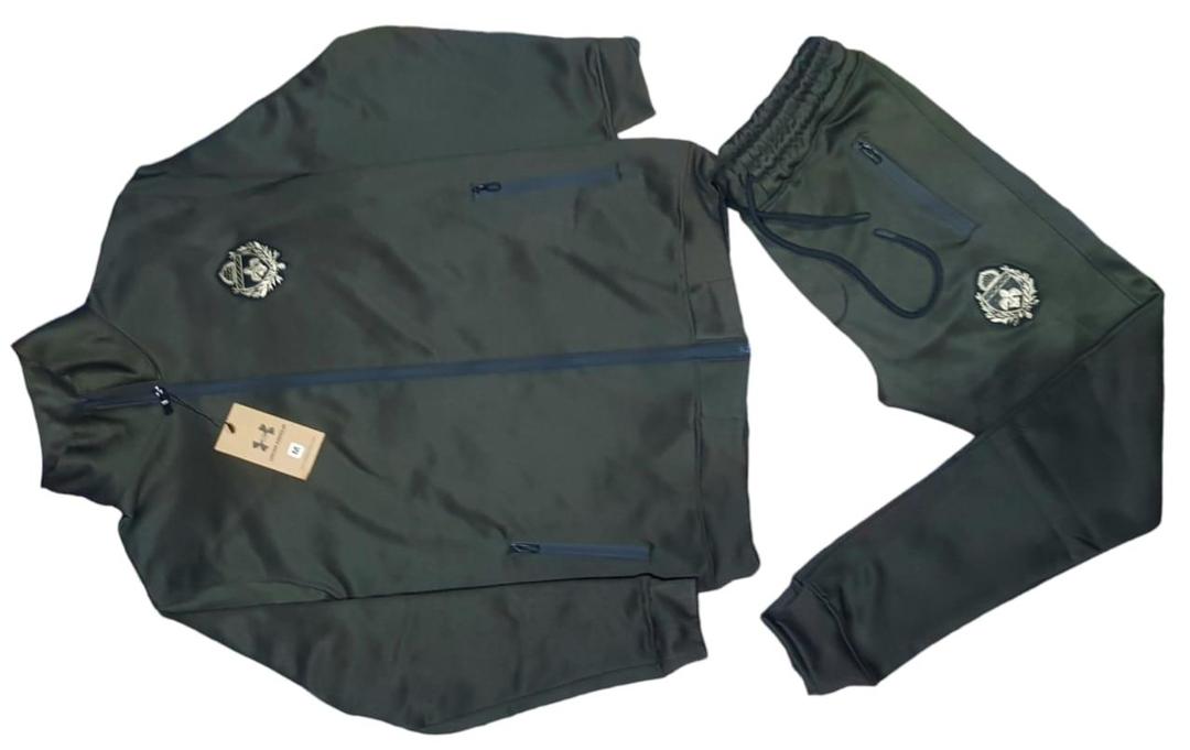 Men Green Fleece Track Suit 2-Piece Set