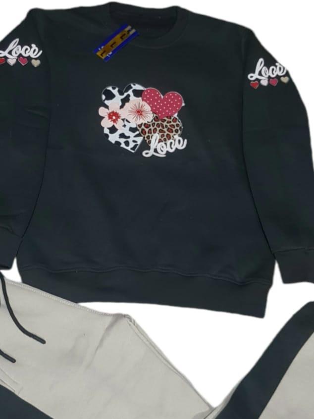 Men Cotton Printed Track Suit Black 2Pcs Winter