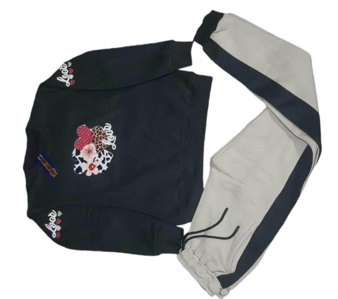 Men Cotton Printed Track Suit Black 2Pcs Winter