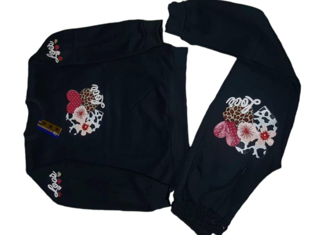 Men Cotton Printed Track Suit Black 2Pcs Winter