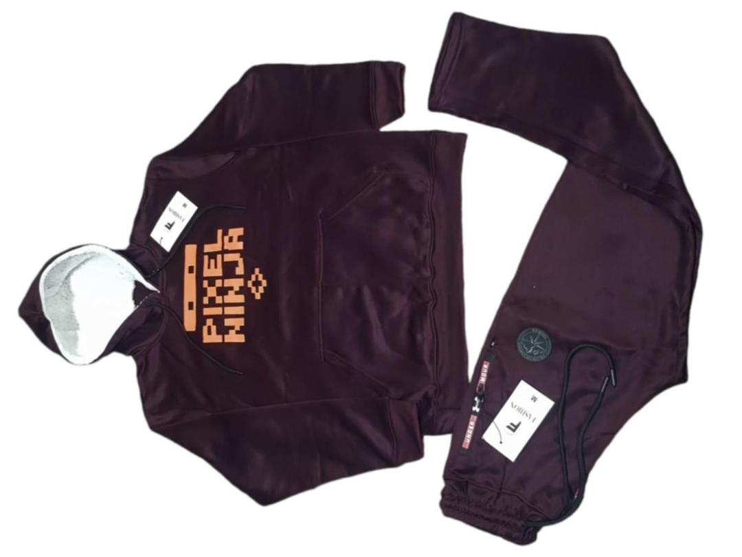 Men Fleece Hoodie Track Suit Maroon Pixel Ninja Medium to XL