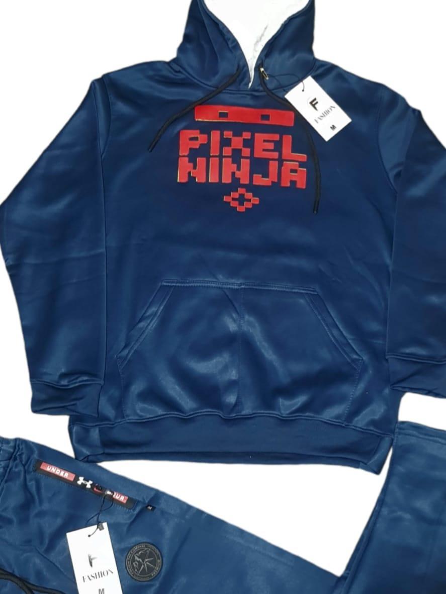 Men Fleece Hoodie Track Suit Blue Pixel Ninja