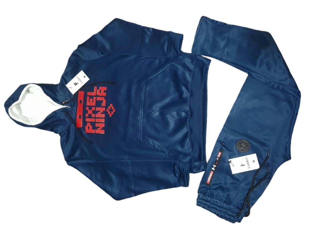 Men Fleece Hoodie Track Suit Blue Pixel Ninja