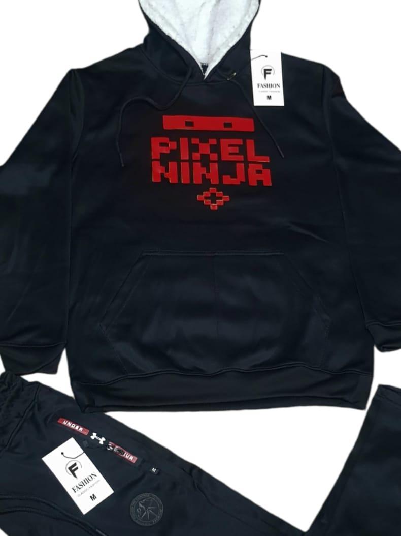 Black Pixel Ninja Hoodie & Pants Set Medium to XL