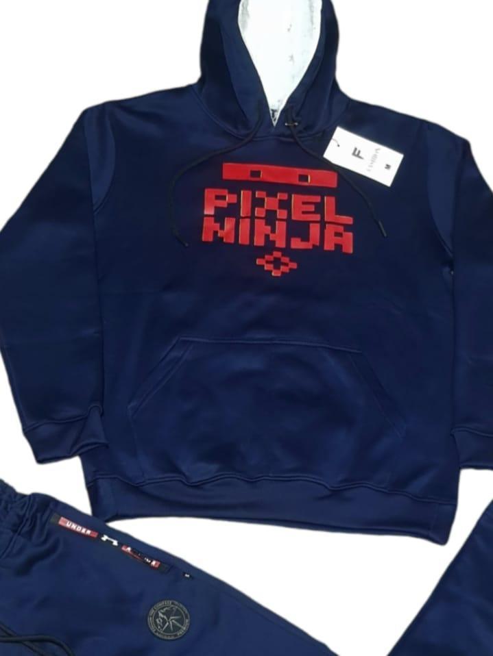 Navy Blue Pixel Ninja Fleece Track Suit for Men