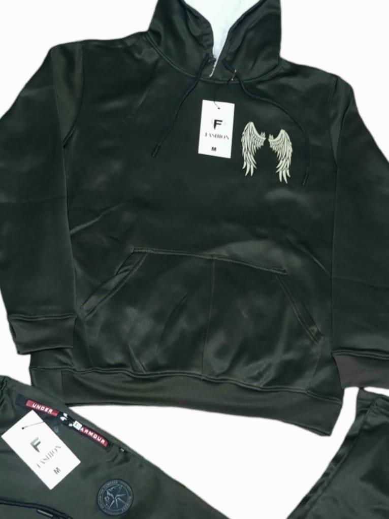Men Fleece Hoodie Track Suit Black