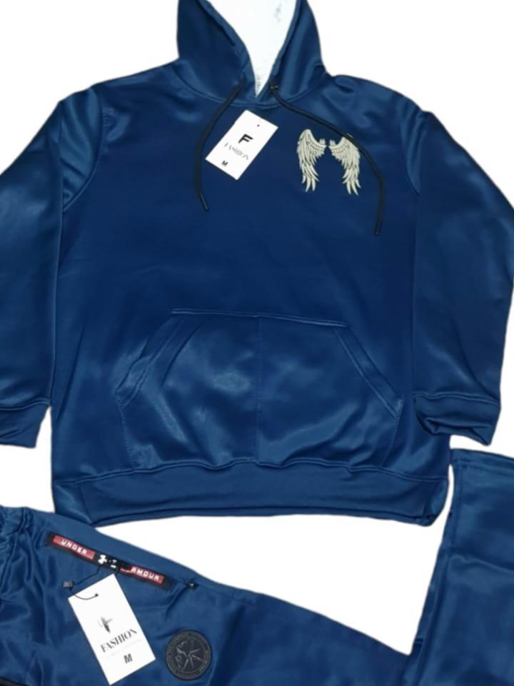 Men Blue Fleece Hoodie Track Suit 2 Pcs