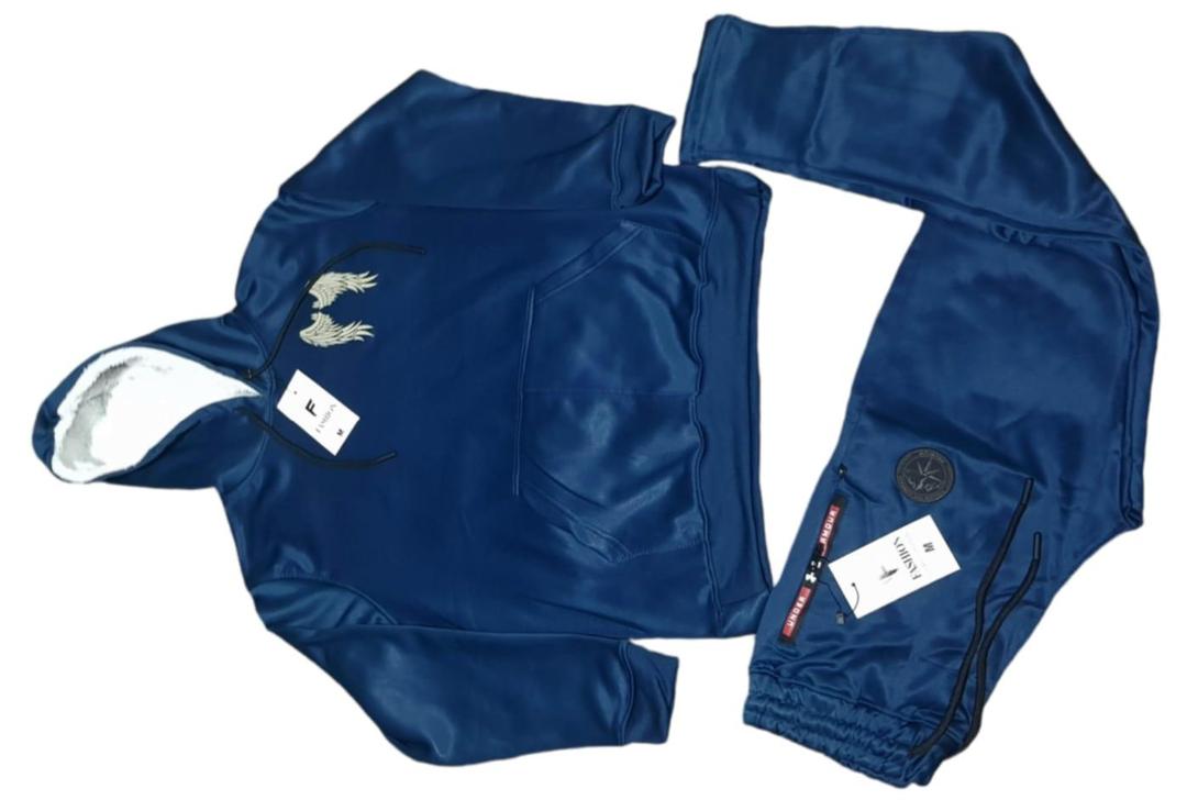 Men Blue Fleece Hoodie Track Suit 2 Pcs