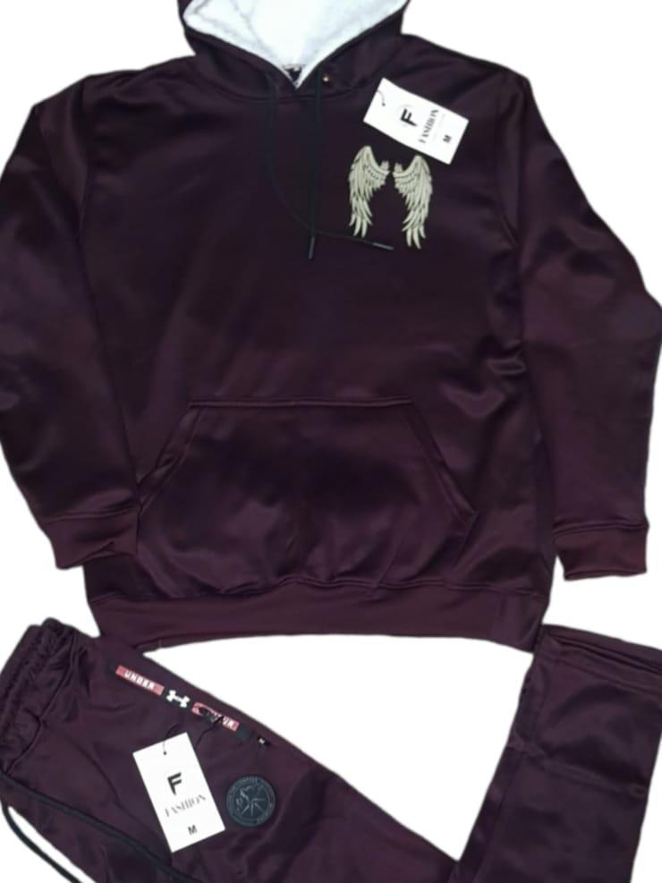 Men Maroon Fleece Hoodie Track Suit 2Pcs